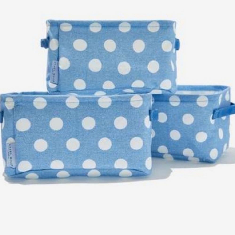 NEW! STEEL Mill And Co Storage Bins Set Of 3 In Blue And White Polka dot